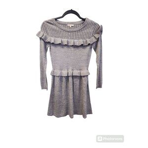 Girls Ella Moss Girl 10  Grey Ruffled Long Sleeve Sweater Dress 2177